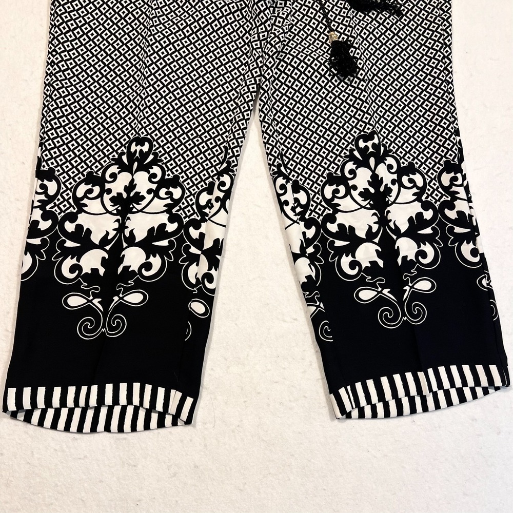 Chico's Wide Leg Ankle Pants Black Geometric Pockets Pull On 2P Petite US 12P - Picture 4 of 12